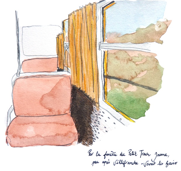 alice  raconte - carnettiste - illustratrice - carnet voyage - train jaune - pyrenees - aquarelle