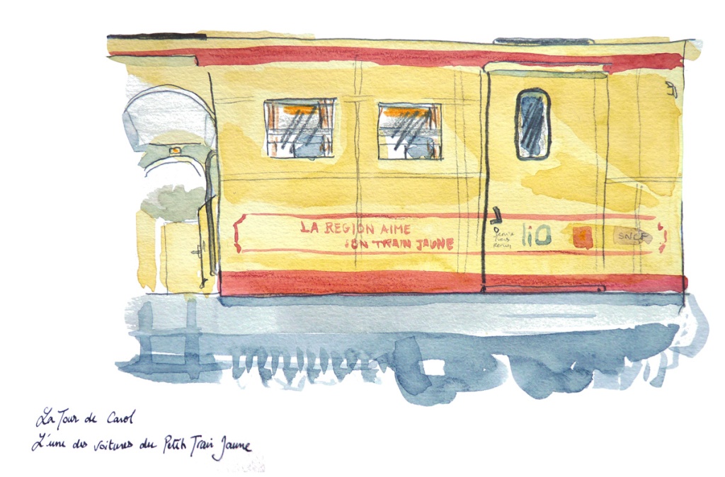 alice  raconte - carnettiste - illustratrice - carnet voyage - train jaune- aquarelle